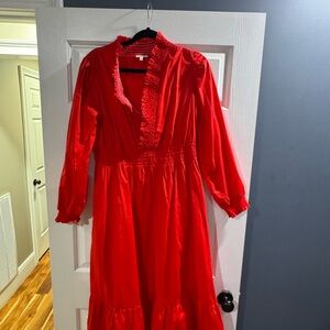JODIFL Vibrant Red Long Sleeve Dress